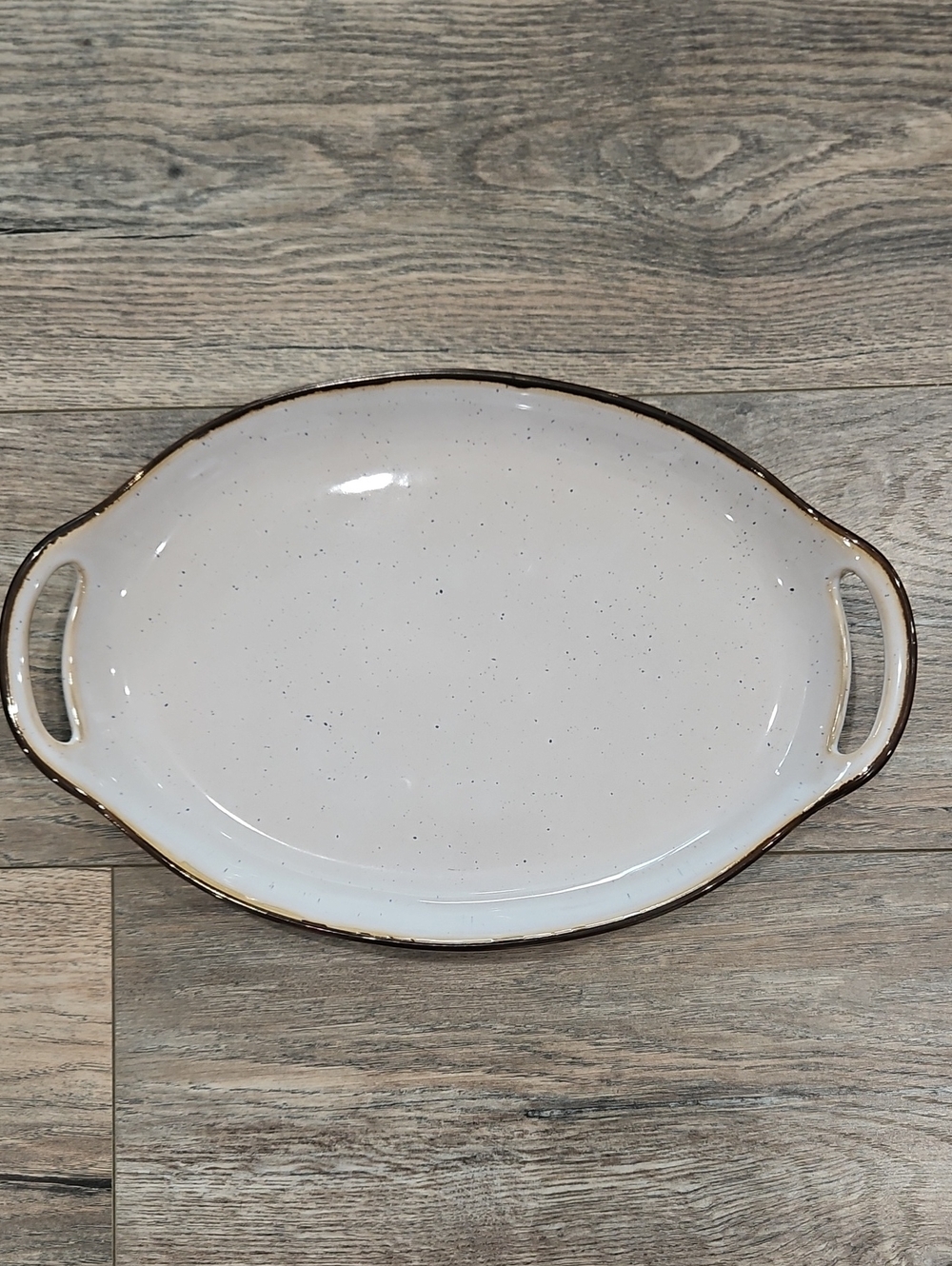 Gallery Speckled Cream Oval Platter with Brown Rim